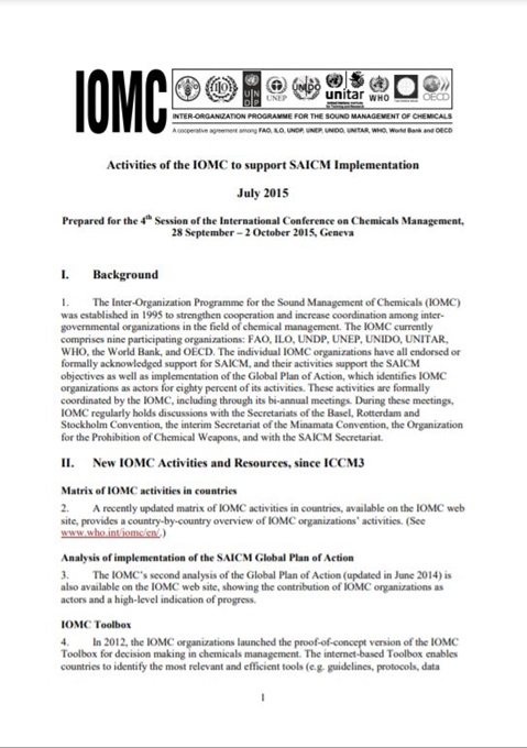 Activities of the IOMC to support SAICM Implementation